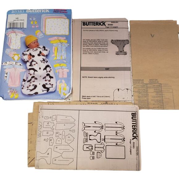Vintage Butterick Sewing Pattern Baby Jumpsuit Diaper Covers Blanket UNCUT B5583 - Picture 2 of 7